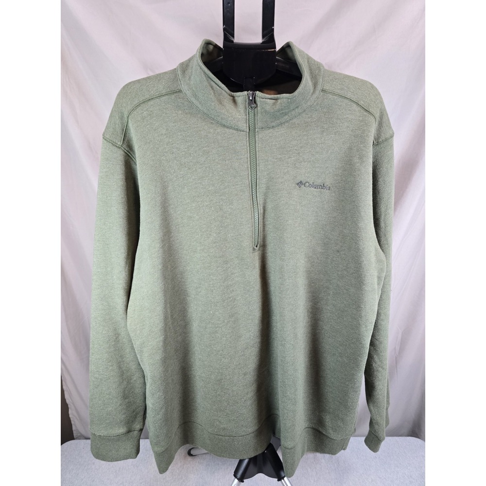 Columbia Men's Size XXL Pullover Sweater Quarter Zip Cotton Green Solid Classic